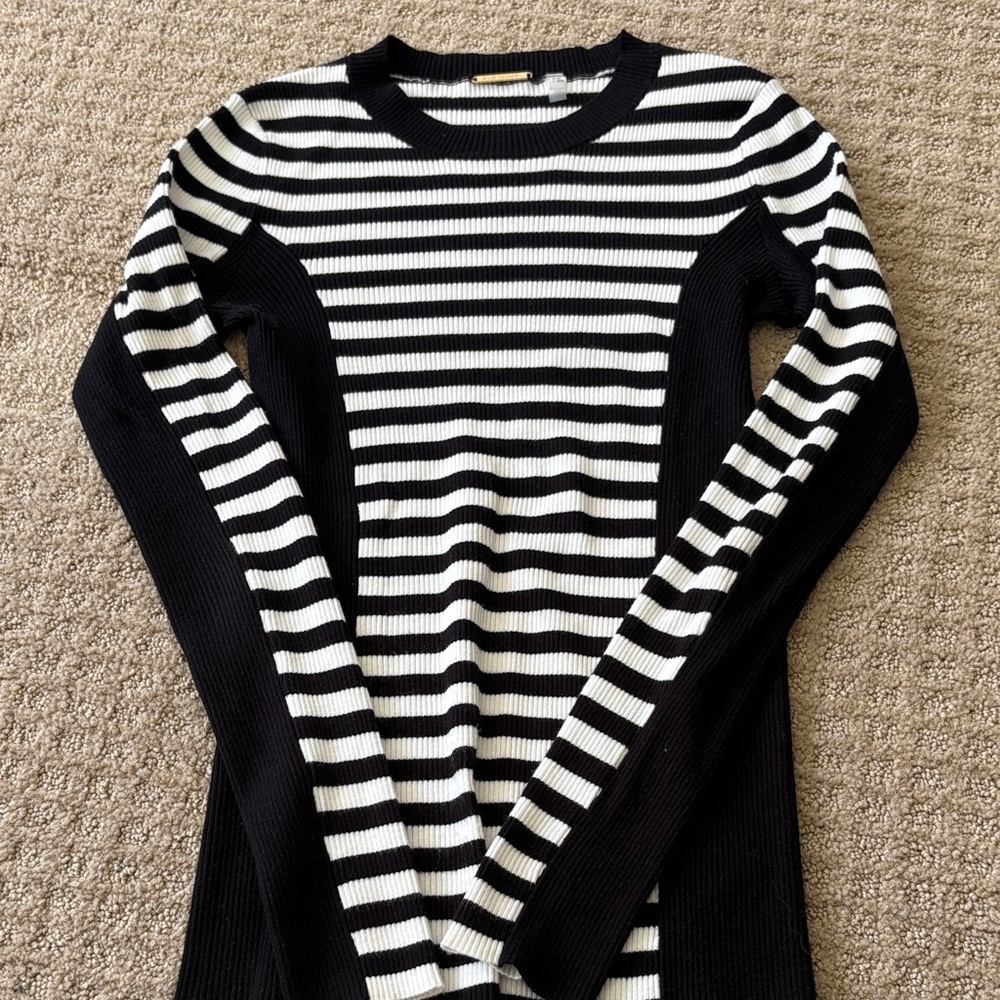 Elie Tahari Black and White Striped Knit Top
